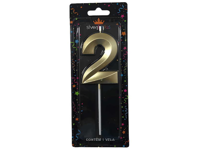 Vela de Aniversário Design Dourado N2 - Silver Festas