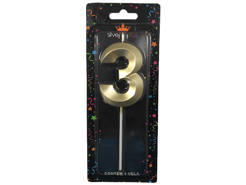 Vela de Aniversário Design Dourado N3 - Silver Festas