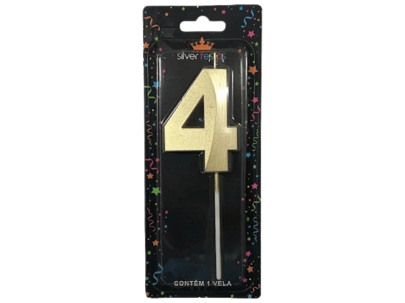 Vela de Aniversário Design Dourado N4 - Silver Festas