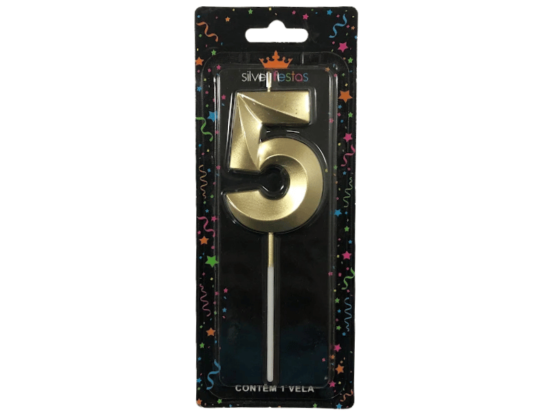 Vela de Aniversário Design Dourado N5 - Silver Festas