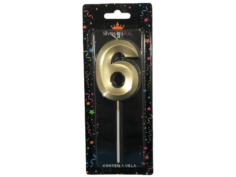 Vela de Aniversário Design Dourado N6 - Silver Festas