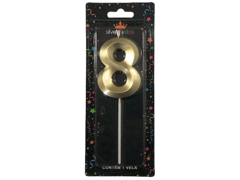 Vela de Aniversário Design Dourado N8 - Silver Festas