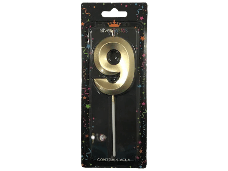 Vela de Aniversário Design Dourado N9 - Silver Festas
