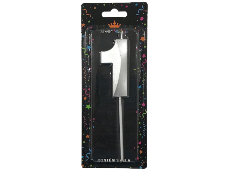 Vela de Aniversário Design Prata N1 - Silver Festas
