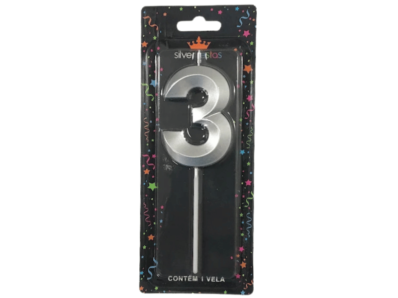 Vela de Aniversário Design Prata N3 - Silver Festas