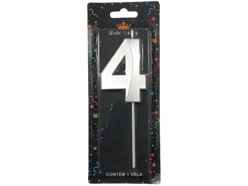 Vela de Aniversário Design Prata N4 - Silver Festas