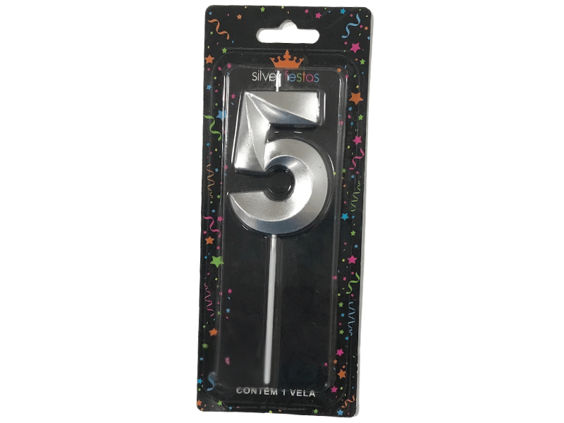 Vela de Aniversário Design Prata N5 - Silver Festas