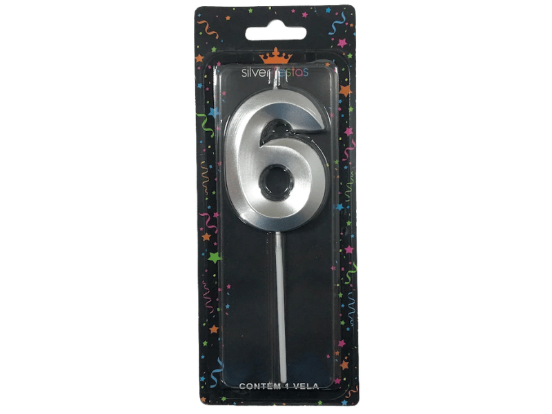 Vela de Aniversário Design Prata N6 - Silver Festas
