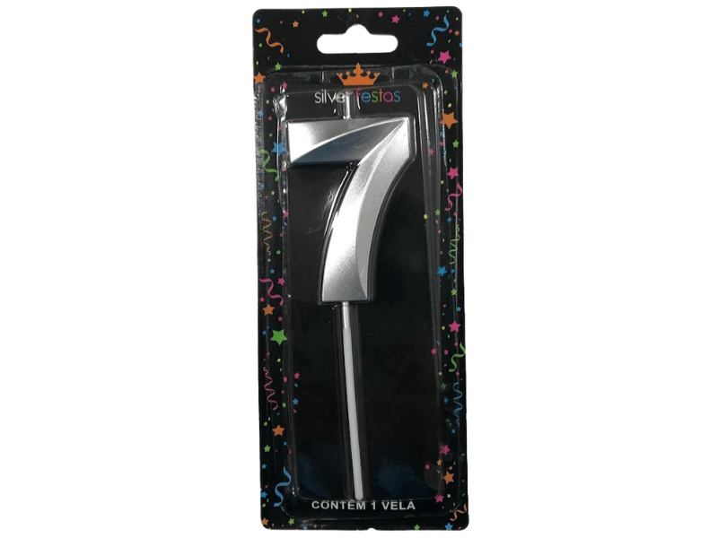 Vela de Aniversário Design Prata N7 - Silver Festas