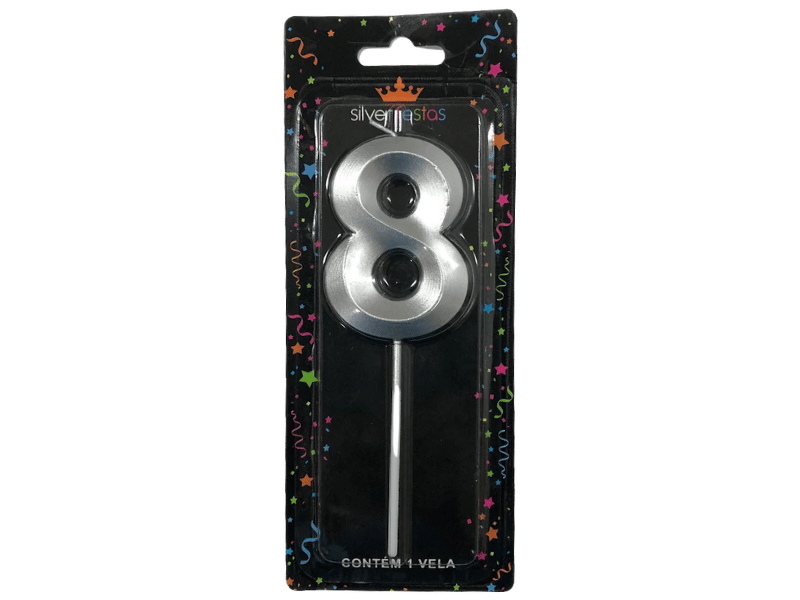 Vela de Aniversário Design Prata N8 - Silver Festas
