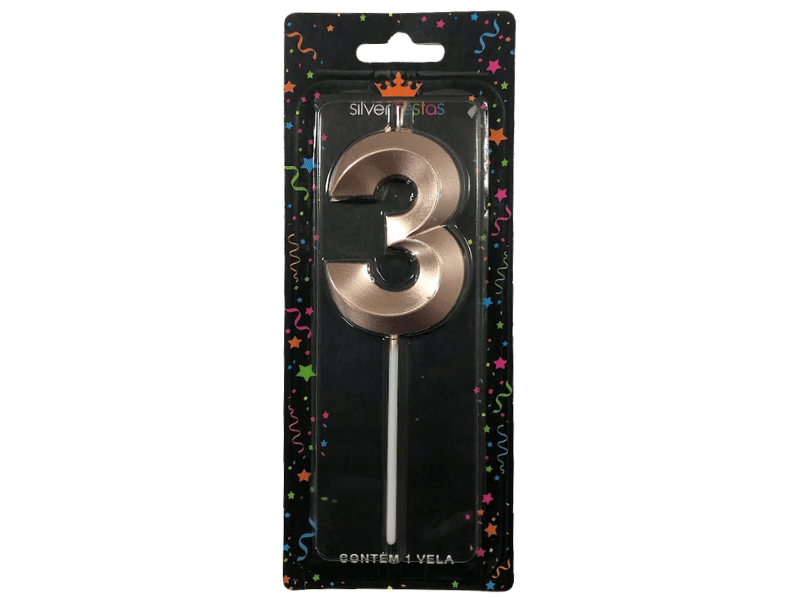 Vela de Aniversário Design Rosa Gold N3 - Silver Festas
