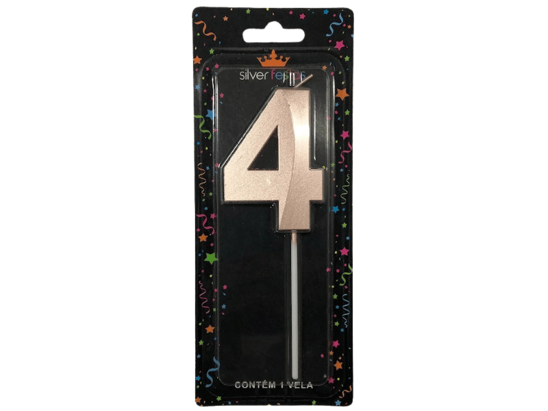 Vela de Aniversário Design Rosa Gold N4 - Silver Festas