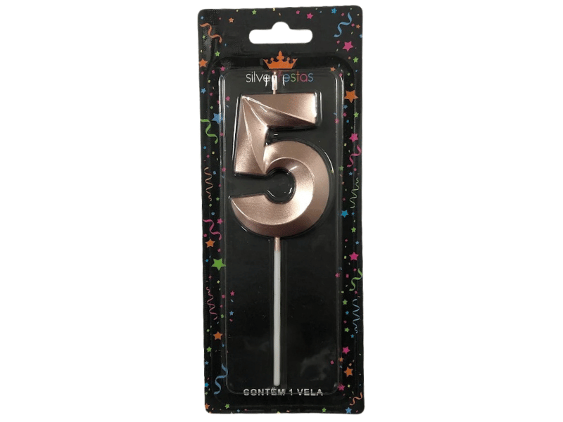 Vela de Aniversário Design Rosa Gold N5 - Silver Festas