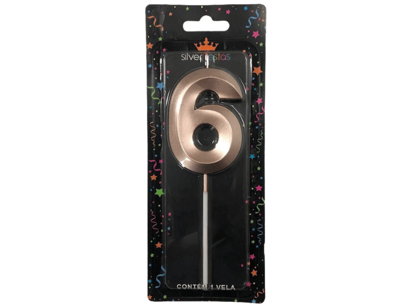 Vela de Aniversário Design Rosa Gold N6 - Silver Festas