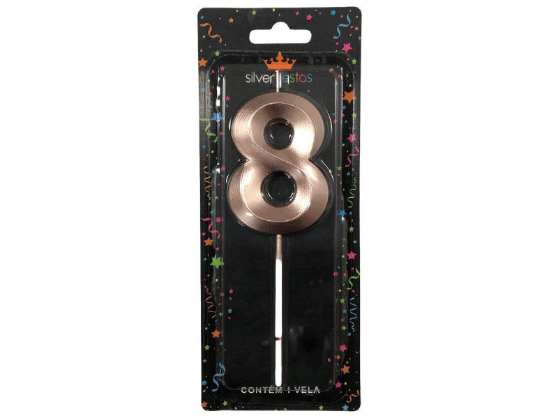 Vela de Aniversário Design Rosa Gold N8 - Silver Festas