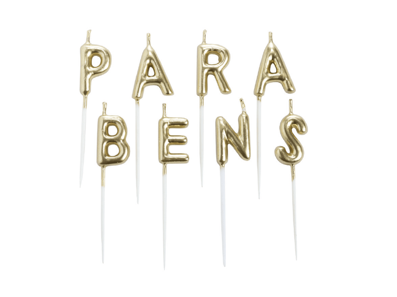 Vela de Aniversário Parabéns Dourada c/ 8 unidades - Silver Plastic