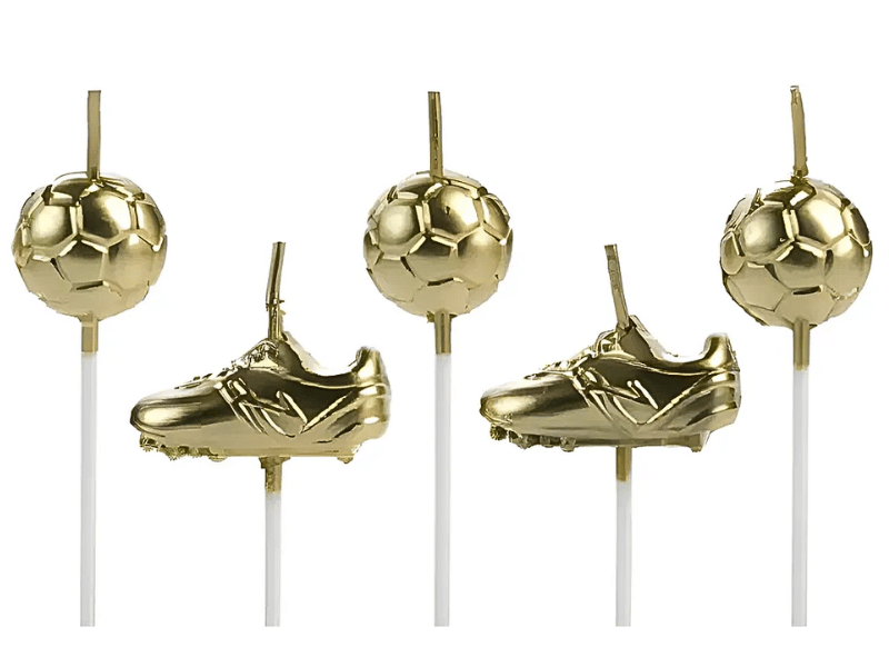 Vela de Aniversário Futebol Dourada c/ 5 unidades - Silver Plastic