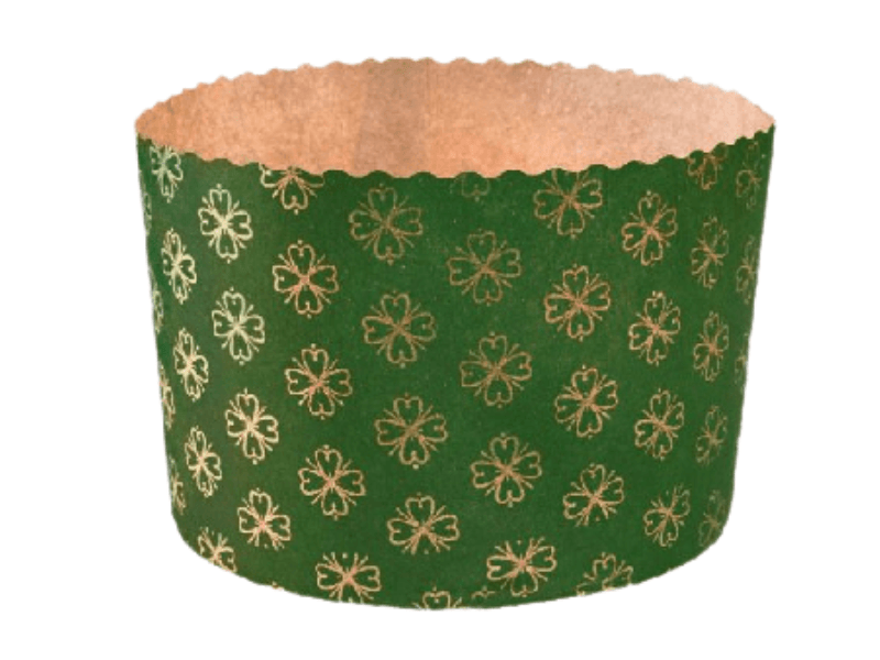 Forma de Panetone Kraft Verde Fiori Ouro 500g c/ 12 unidades - Sulformas