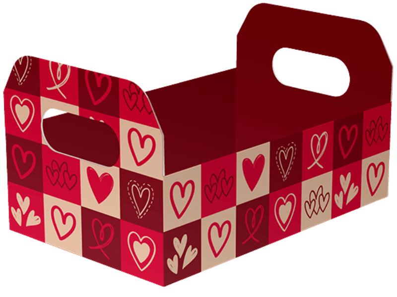 Cesta Caixote Corações Vermelho 22x14x12 cm - Ideia Embalagens