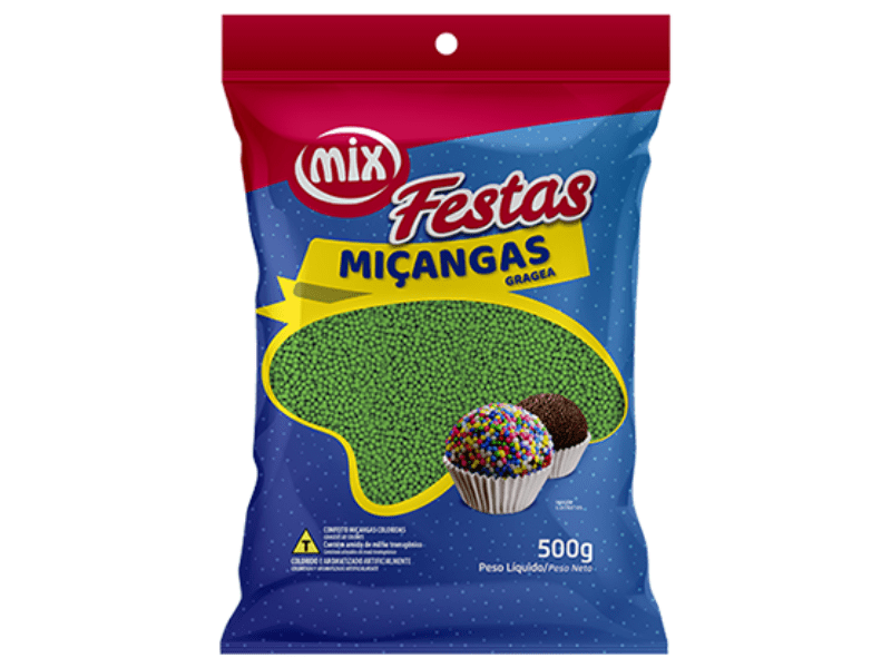 Confeito Miçangas Verde 500g - Mix