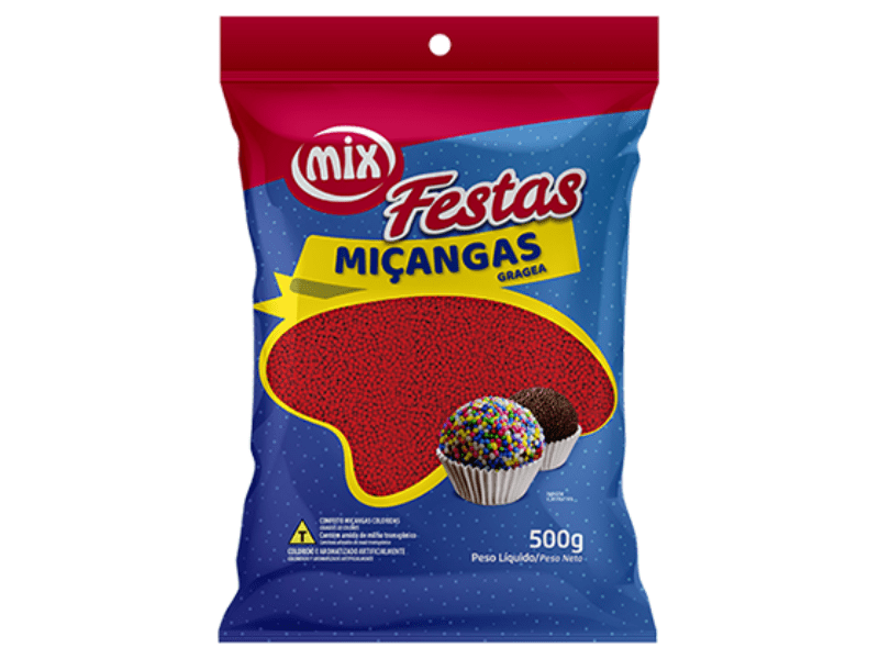 Confeito Miçangas Vermelho 500g - Mix