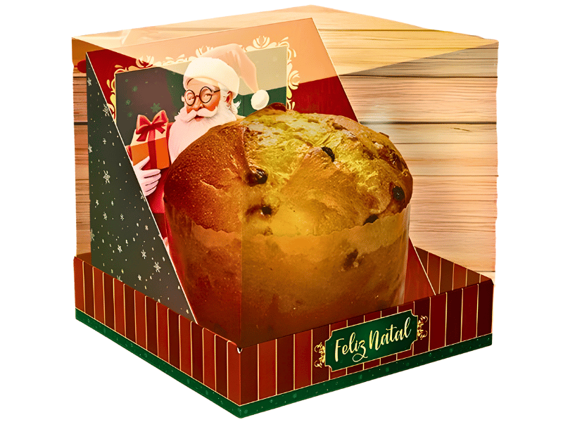 Caixa Mini Panetone Noel Cenário 11x11x10,6 cm - Ideia Embalagens