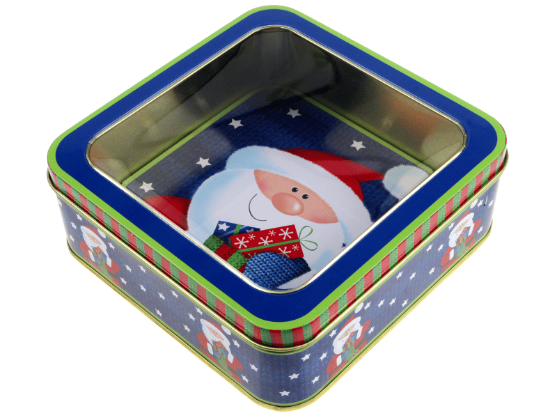 Lata Quadrada c/ Visor Noel Azul 15x15x5 cm - Zein