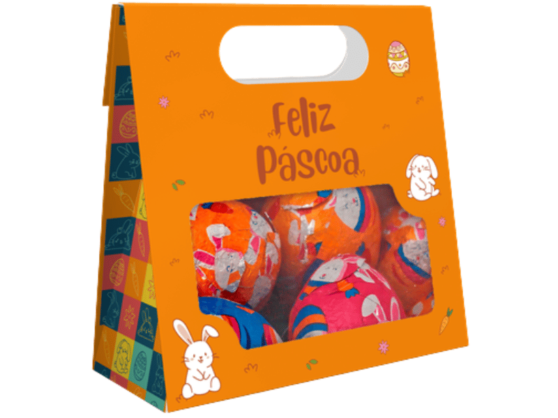 Caixa Practice Saco c/ Alça e Visor Páscoa Divertida c/ 10 unidades - Ideia Embalagens