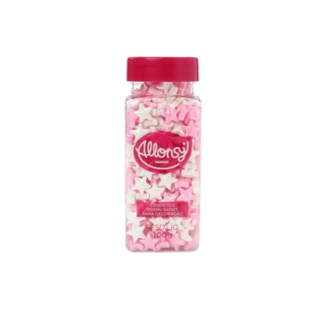 Confeito Comestível Estrelas Rosa/Branco 100g - Allonsy 