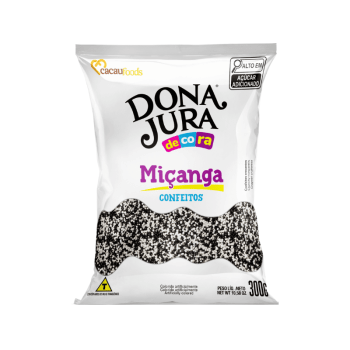 Confeito Miçanga Dona Jura Branco e Preto 300g - Cacau Food