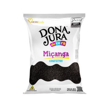  Confeito Miçanga Dona Jura Preto 300g - Cacau Food 