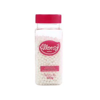 Confeito Pérolas Branco 4mm 100g - Allonsy