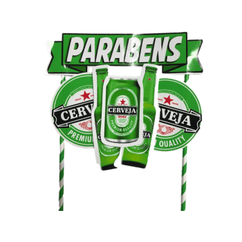 Topo de Bolo Kit Parabéns com Cerveja - Fazendo a Festa 