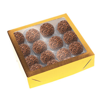 Caixa c/ Visor Presente Laminada Ouro 15x15x5 cm - Ideia embalagens