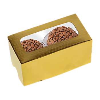 Caixa Laminada c/ Visor para 2 Doces Dourada - Ideia Embalagens