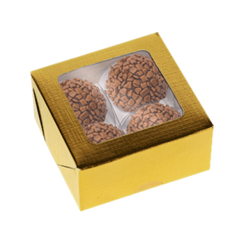 Caixa Laminada c/ Visor para 4 Doces Dourada - Ideia Embalagens