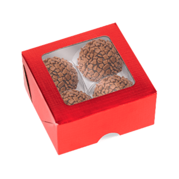 Caixa Laminada c/ Visor para 4 Doces Vermelho - Ideia Embalagens