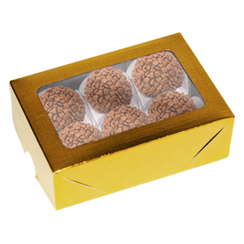 Caixa Laminada c/ Visor para 6 Doces Dourada - Ideia Embalagens