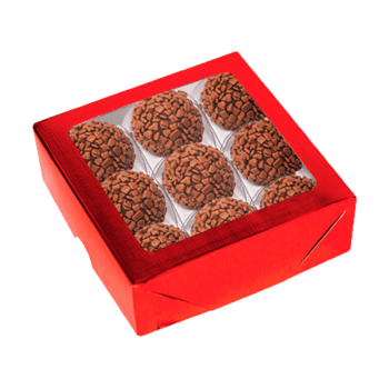Caixa Laminada c/ Visor para 9 Doces Vermelho - Ideia Embalagens