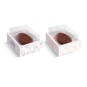Caixa para Meio Ovo de 250g New Moldura Clássico Francês Lilás e Rosa c/ 6 unidades - Cromus