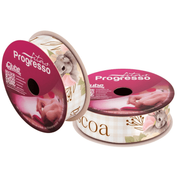 Fita de Cetim Decorativa Feliz Páscoa Coelho nº 5 ECF005TR Cor 201 - Progresso
