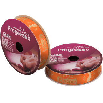 Fita de Cetim Decorativa Feliz Páscoa Laranja nº 3 ECF003H Cor 500 - Progresso