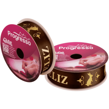 Fita de Cetim Decorativa Feliz Páscoa Relevo nº 5 ECF005F Cor 022 - Progresso
