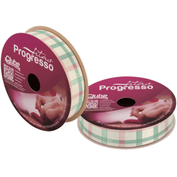 Fita de Cetim Decorativa Xadrez Aquarela Clássico nº 3 ECF003TR Cor 082 - Progresso