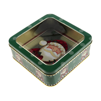 Lata Quadrada Natal c/ Visor Papai Noel Verde 15x15x5,5 cm - Zein