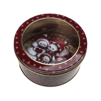 Lata Redonda c/ Visor Natal Vermelho Boneco de Neve 13,5x6,5 cm - Zein 