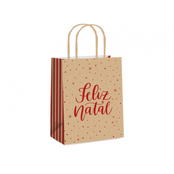 Sacola de Papel Kraft Feliz Natal 21,5x15x8 cm - Cromus