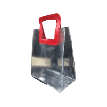Sacola Quadrada Transparente c/ Alça em Courino Vermelho 21X11,5X24,5 cm