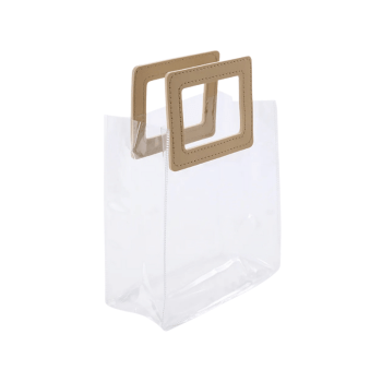 Sacola Transparente c/ Alça em Courino Bege 24x21x11 cm - Cromus