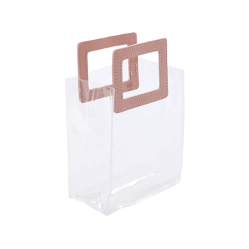 Sacola Transparente c/ Alça em Courino Rosa 24x21x11 cm - Cromus
